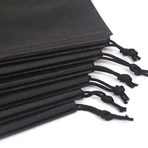 12PCS Travel Shoe Bags Non-Woven Storage with Rope for Men and Women Large Shoes Pouch Packing Organizers, Black