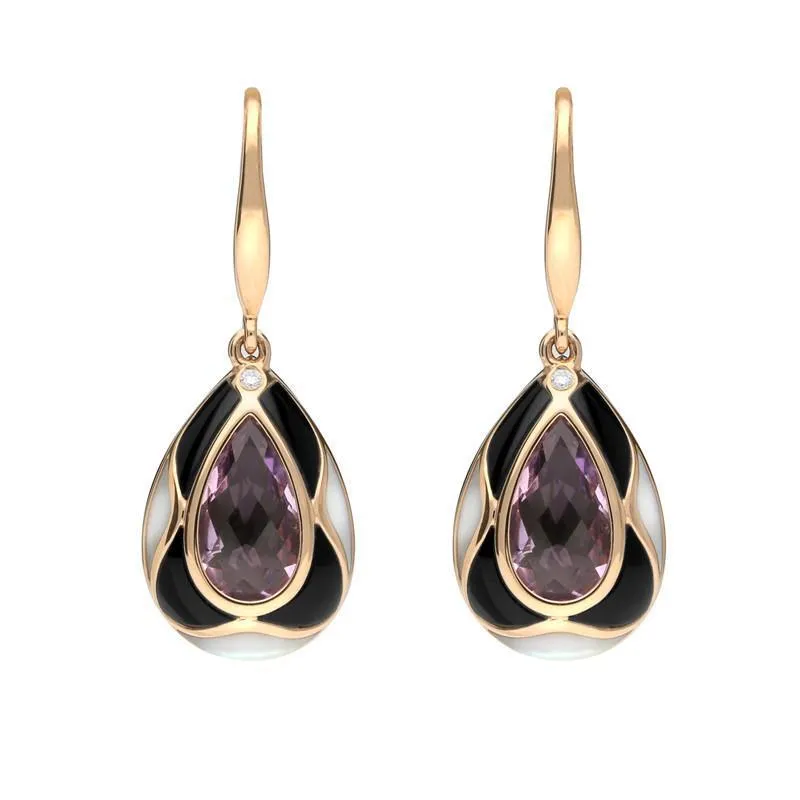 18ct Rose Gold Whitby Jet Diamond Amethyst Mother of Pearl Two Piece Set