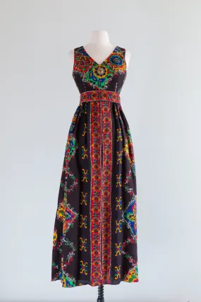 1960's Bohemian Holiday Maxi Dress / Small