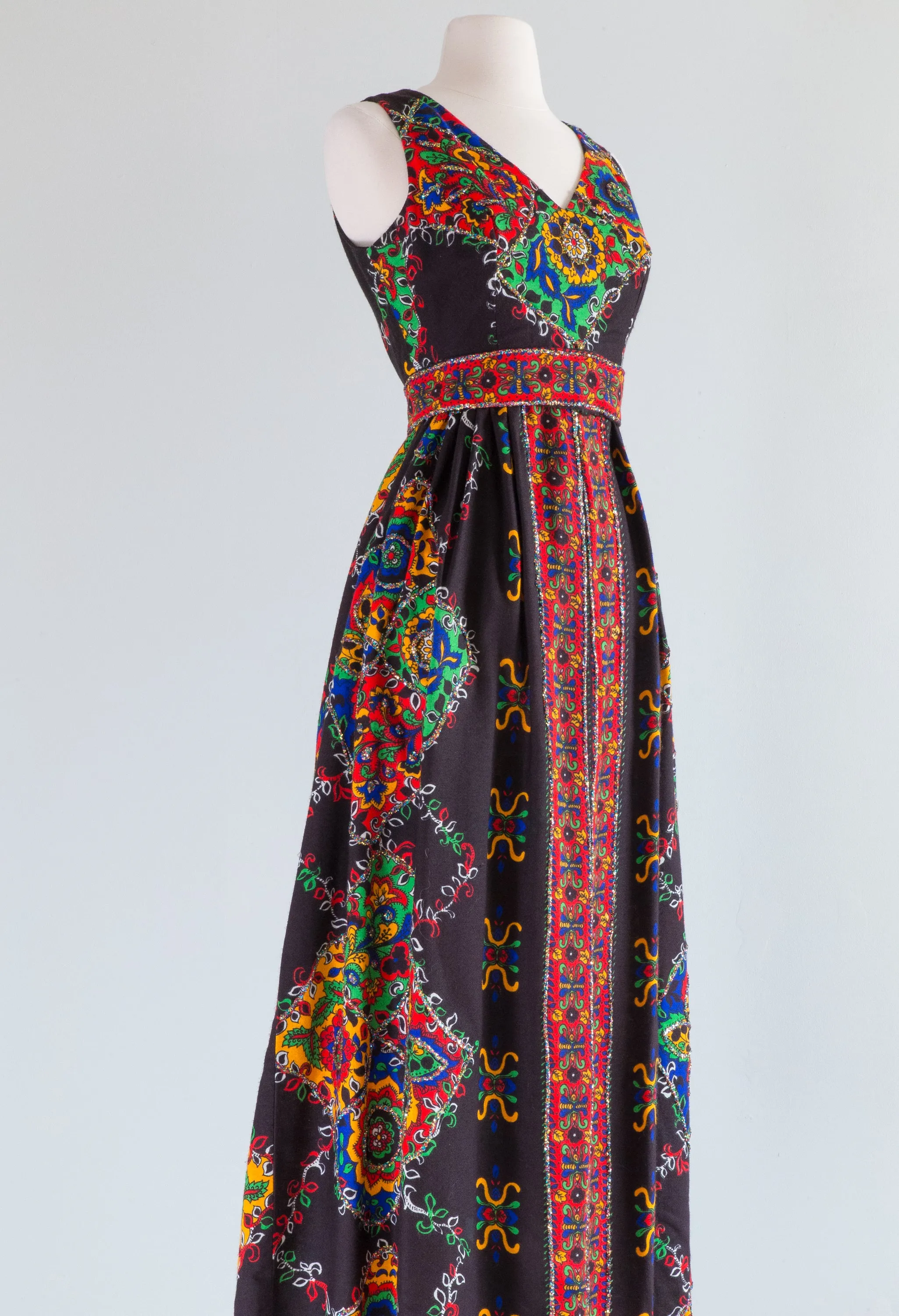 1960's Bohemian Holiday Maxi Dress / Small