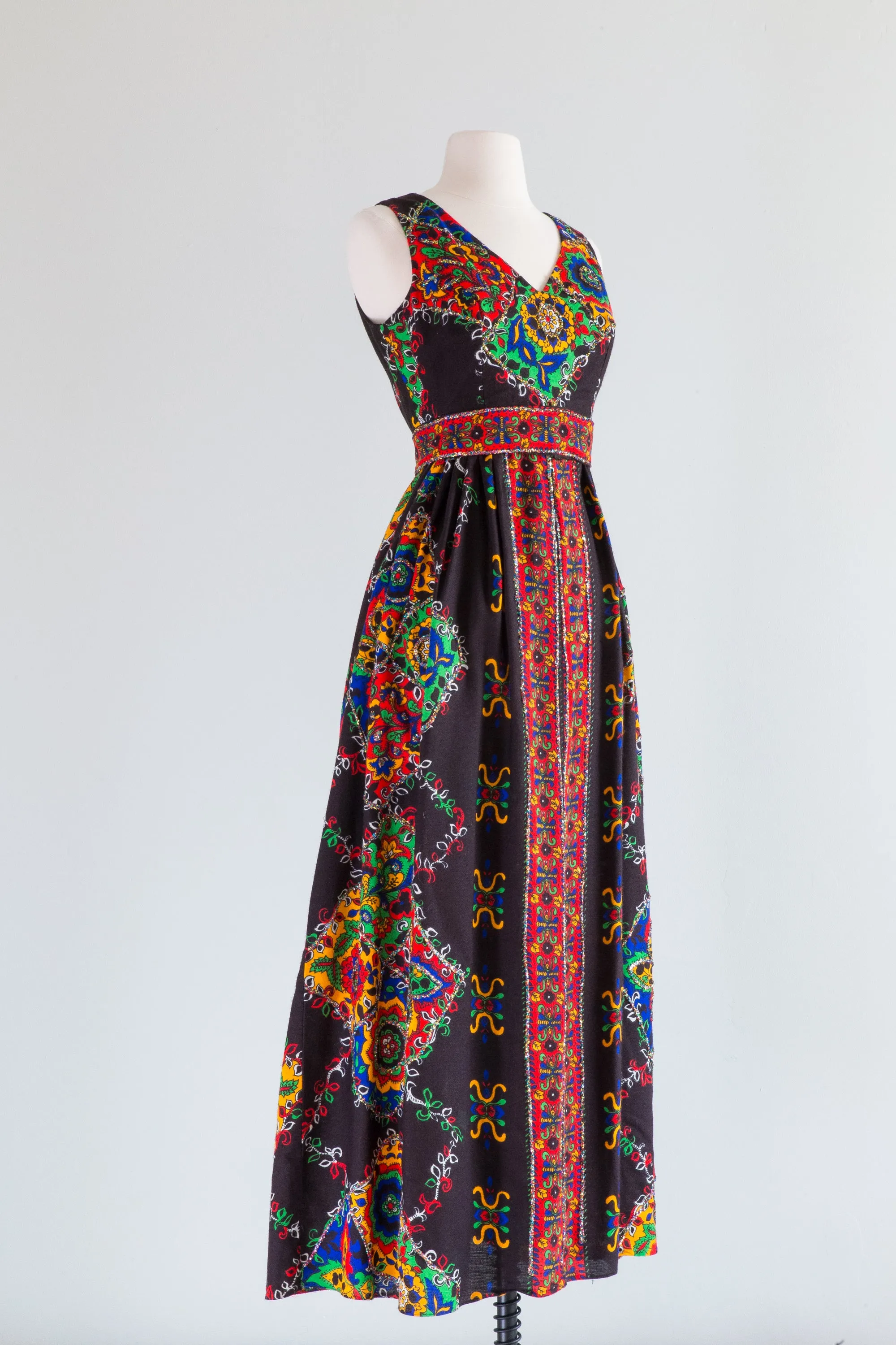 1960's Bohemian Holiday Maxi Dress / Small