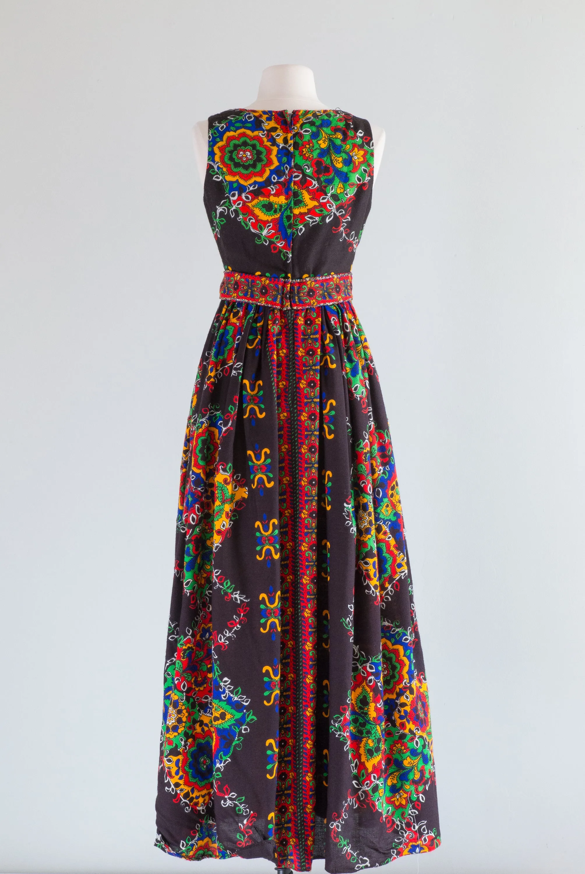 1960's Bohemian Holiday Maxi Dress / Small