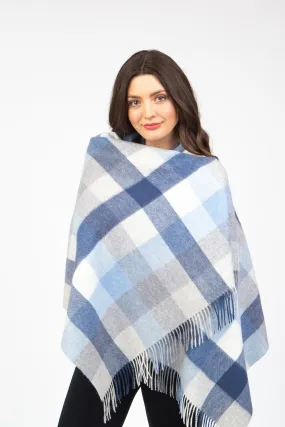 5 Square Check Lambswool Stole - Glacier