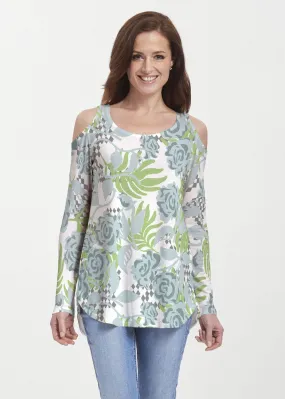 Abstract Rose Garden (7648) ~ Cold Shoulder Tunic