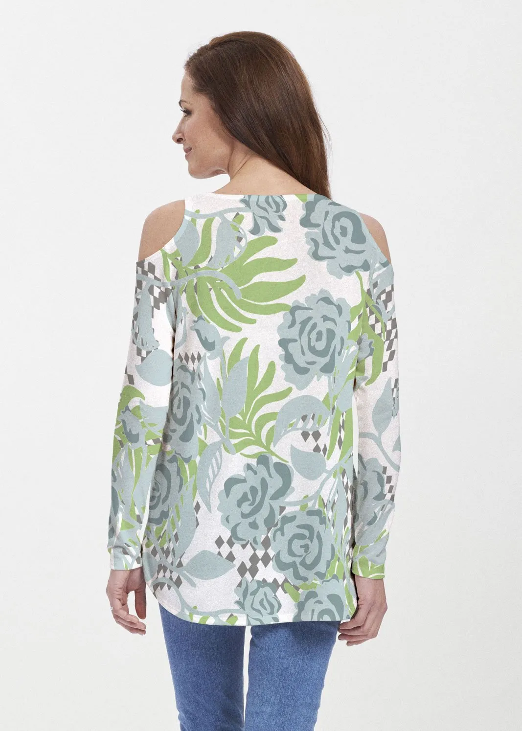 Abstract Rose Garden (7648) ~ Cold Shoulder Tunic