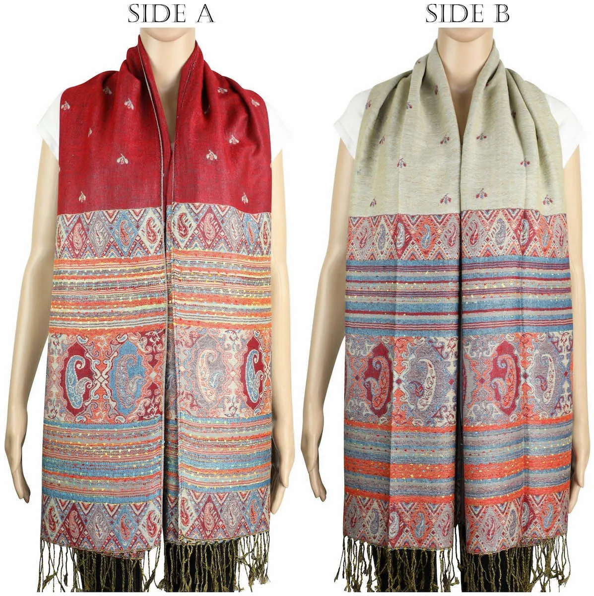 Achillea Red Bohemian Pashmina Shawl