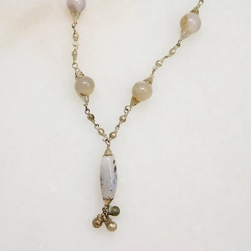 Agate Bead & Silver Necklace with Dangle