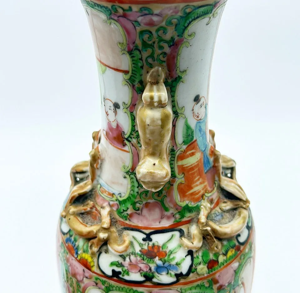 Amazing antique rose medallion vase lamp from the 1890s.