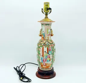 Amazing antique rose medallion vase lamp from the 1890s.