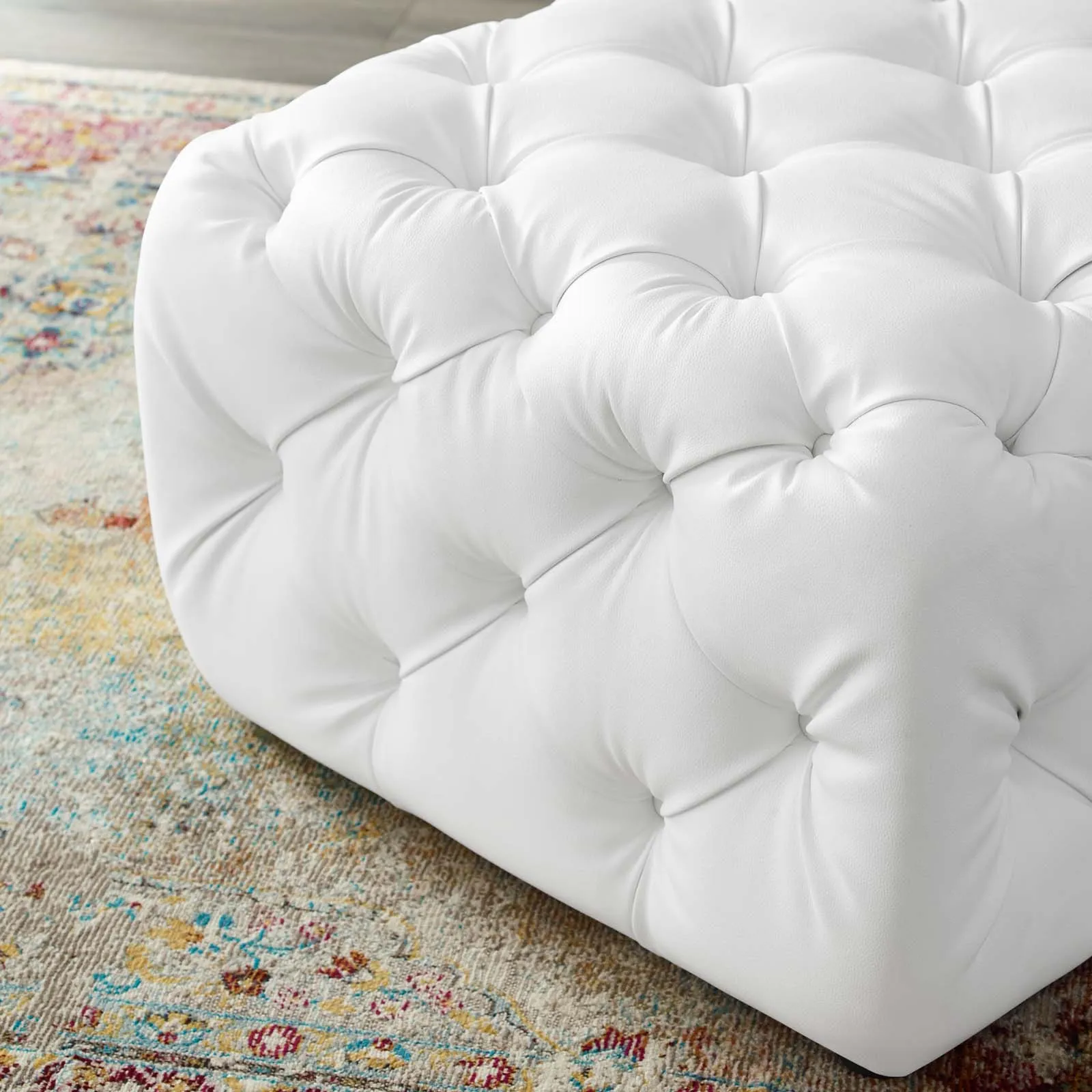 Amour Tufted Button Square Faux Leather Ottoman by Modway