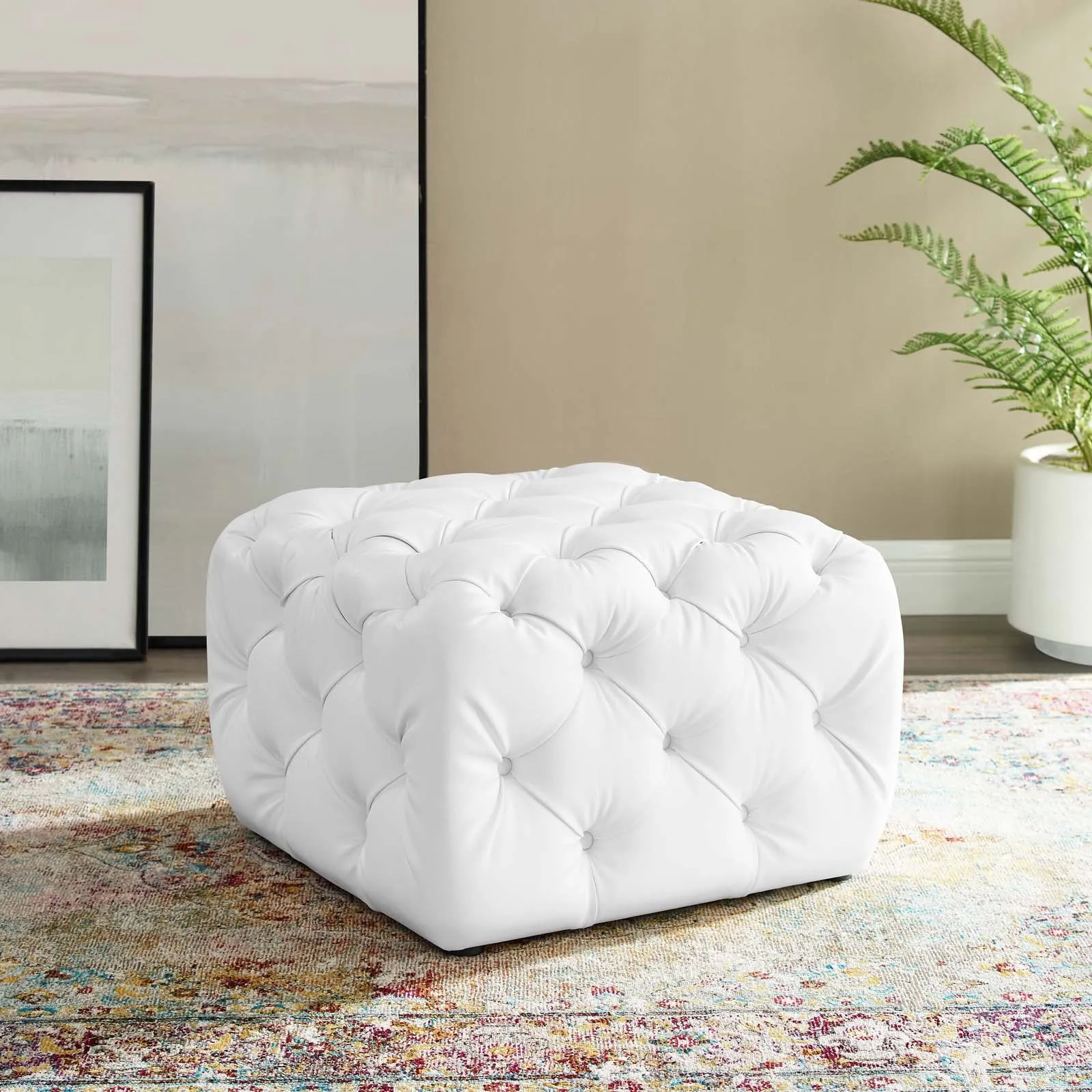 Amour Tufted Button Square Faux Leather Ottoman by Modway