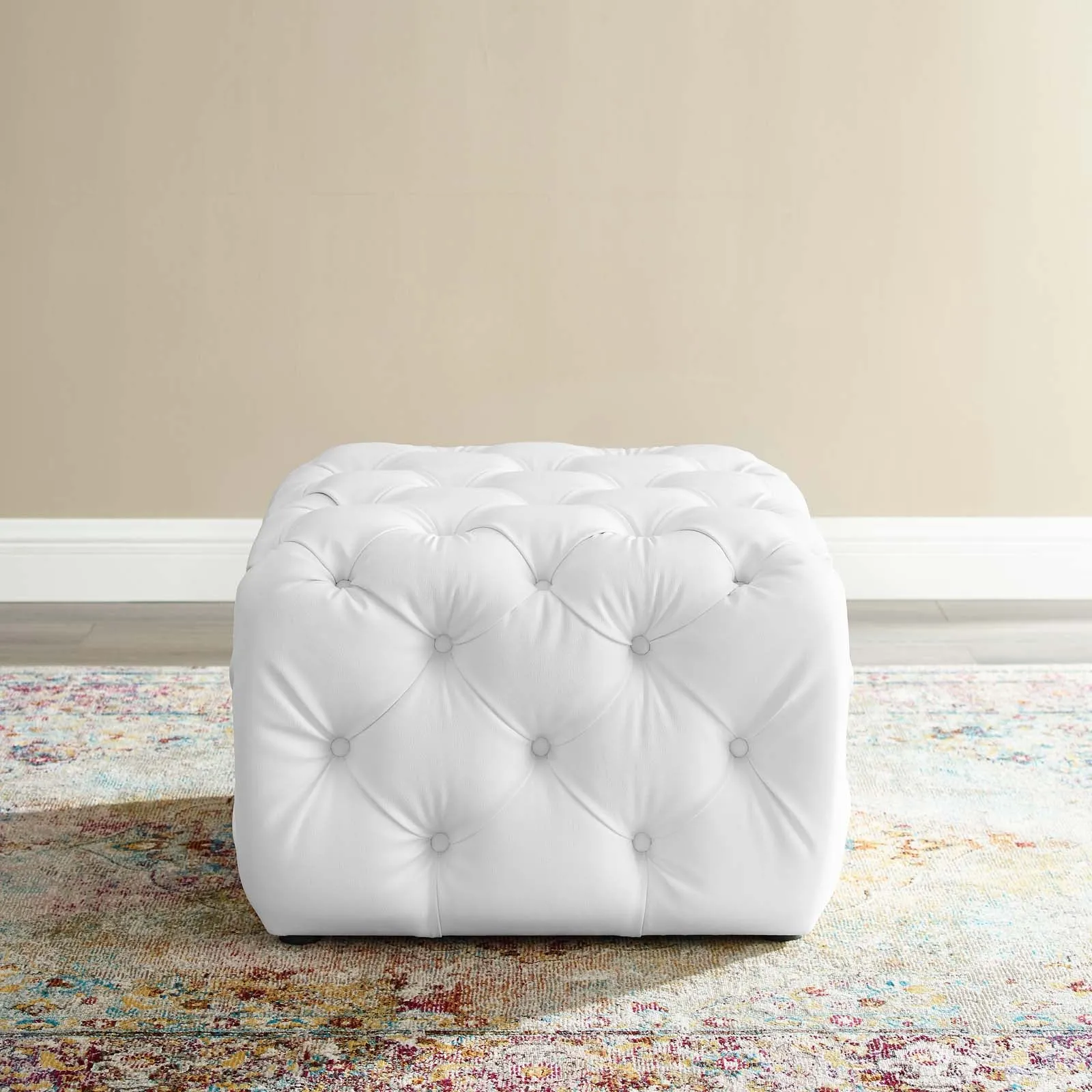 Amour Tufted Button Square Faux Leather Ottoman by Modway