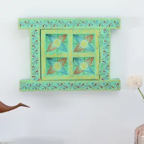 Antique Sea Green Small Wooden Window