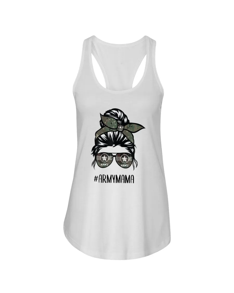 Army Mom Messy Bun Hair Glasses T-shirts