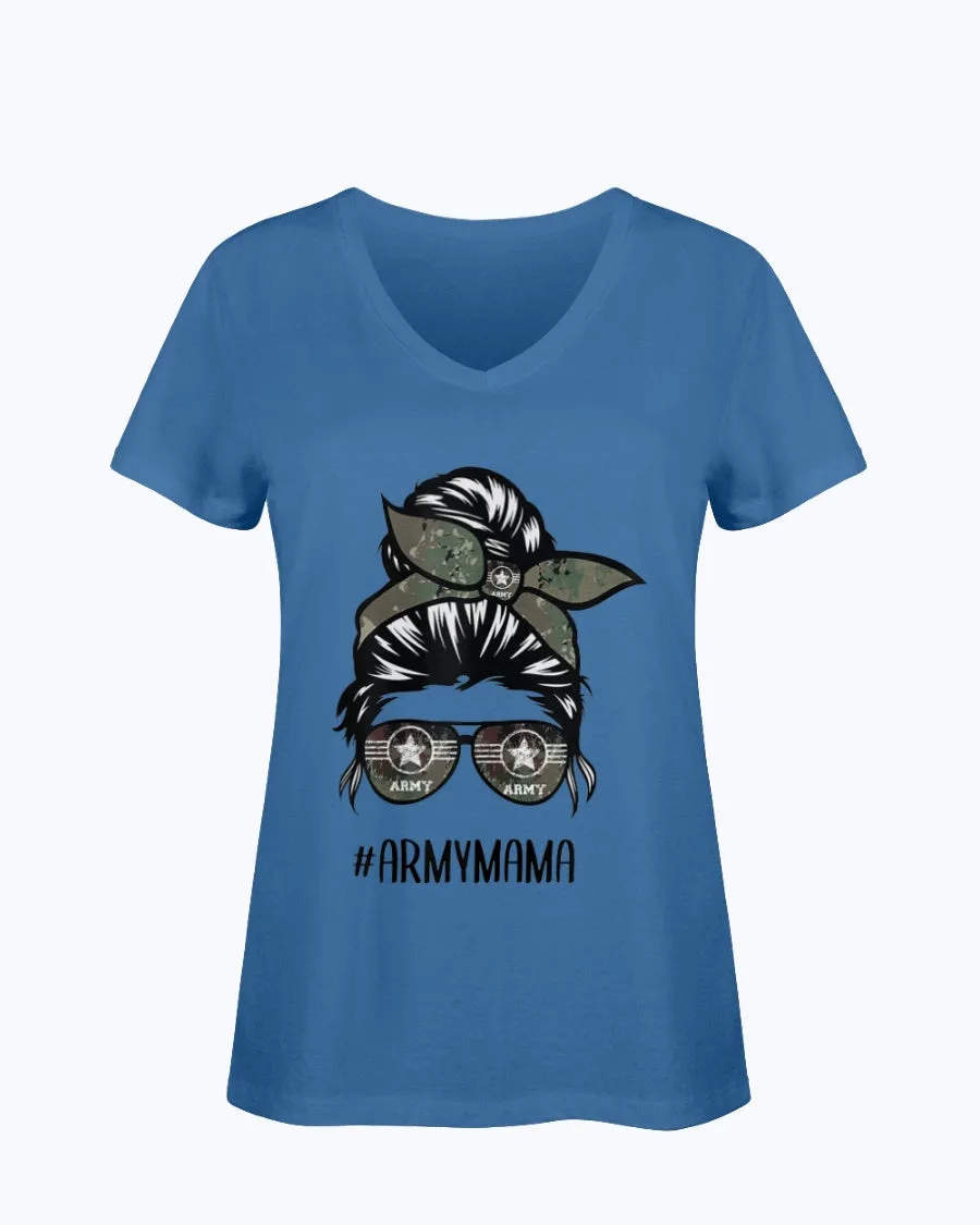 Army Mom Messy Bun Hair Glasses T-shirts