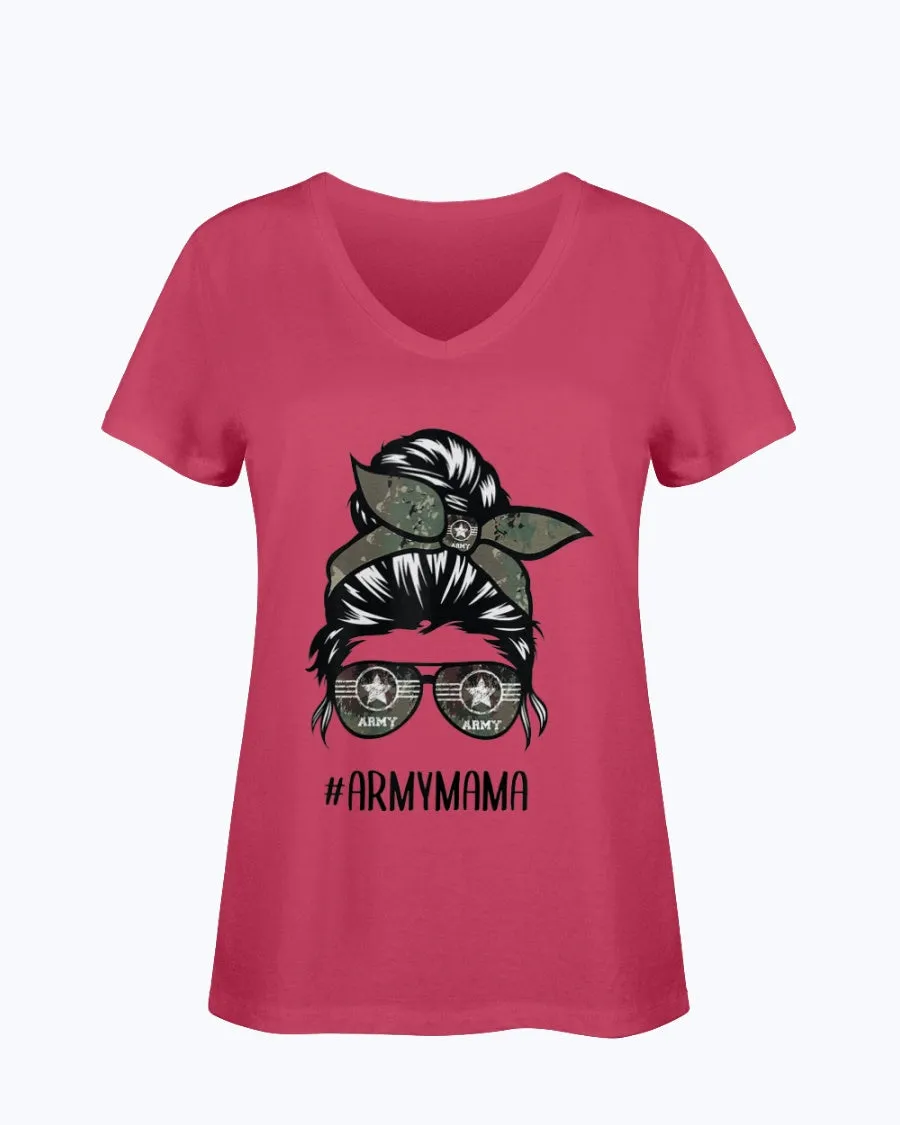 Army Mom Messy Bun Hair Glasses T-shirts