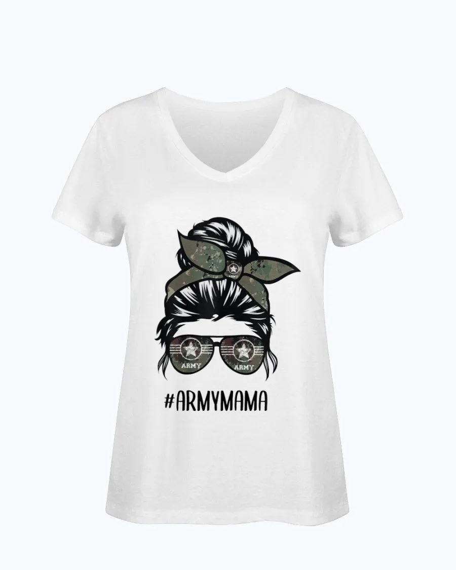 Army Mom Messy Bun Hair Glasses T-shirts