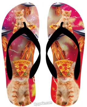 Bacon Pizza Space Cat Flip Flops