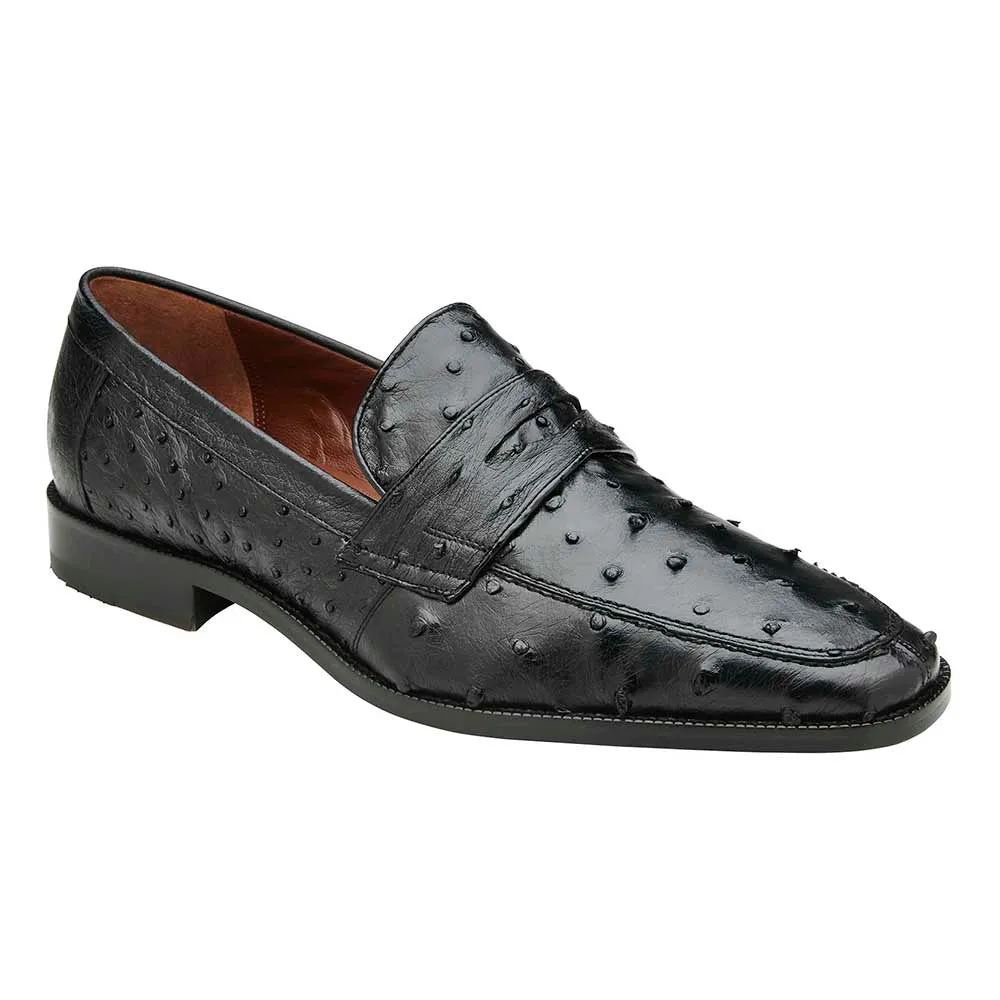 Belvedere Espada Men's Genuine Ostrich Split-Toe Penny Black Loafers