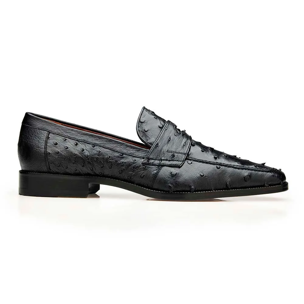 Belvedere Espada Men's Genuine Ostrich Split-Toe Penny Black Loafers