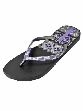 Black Lavender & Silver Ipanema Tribal Pattern Trends Flip Flop