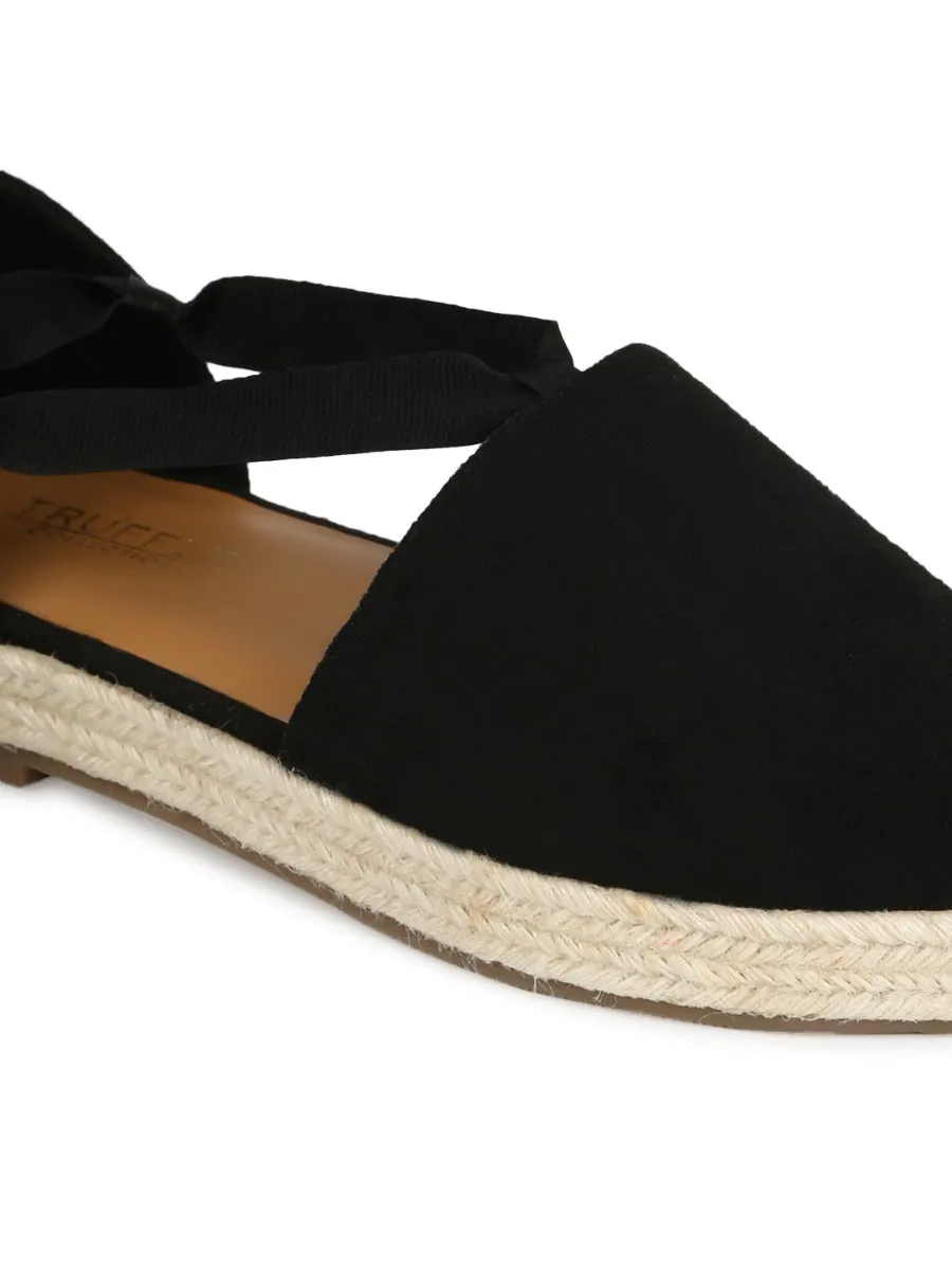 Black Micro Lace Up Jute Espadrilles