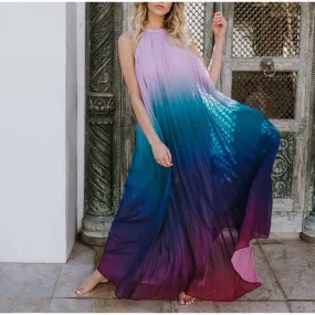 Boho Rainbow Summer Dress For Women, Bohemian Maxi Dress