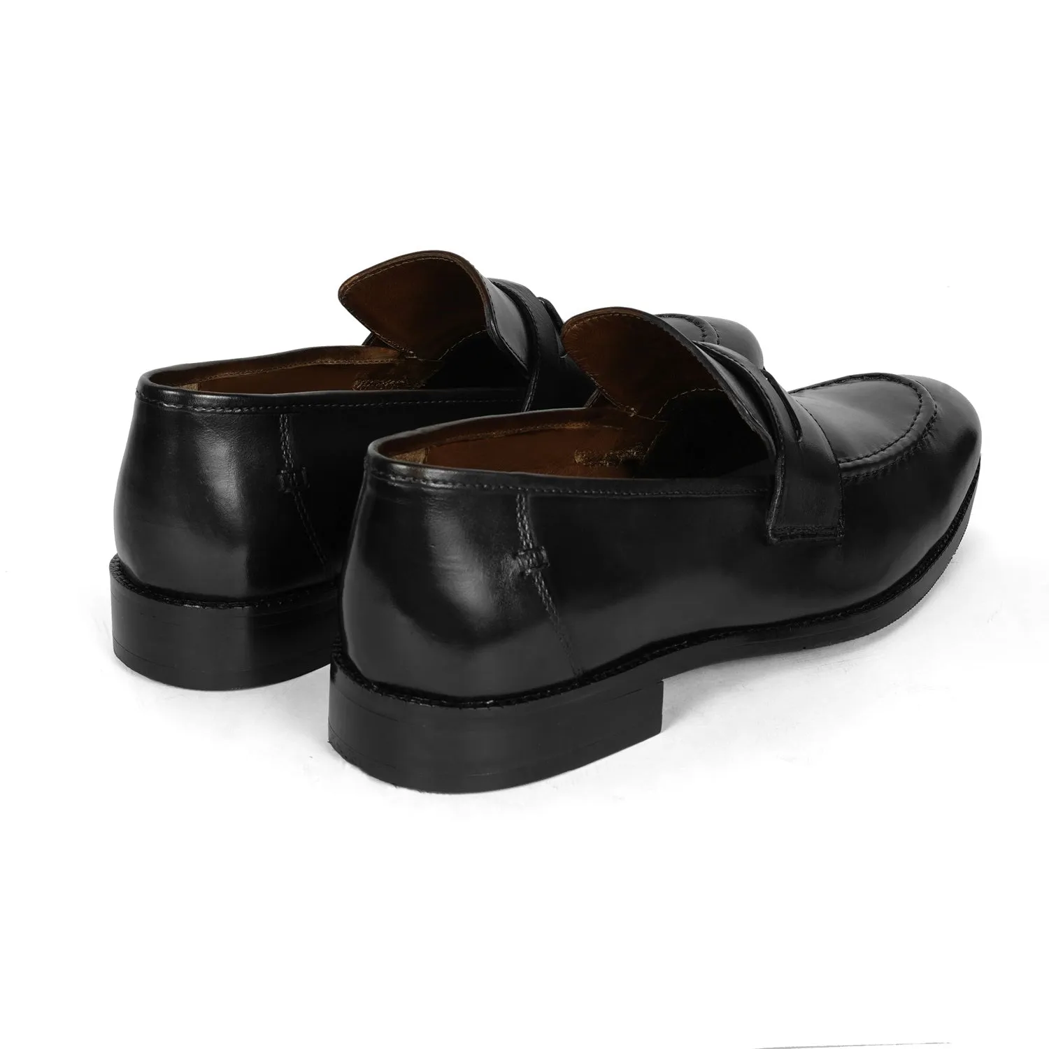 Brand Lion Logo Penny Loafers in Black Leather