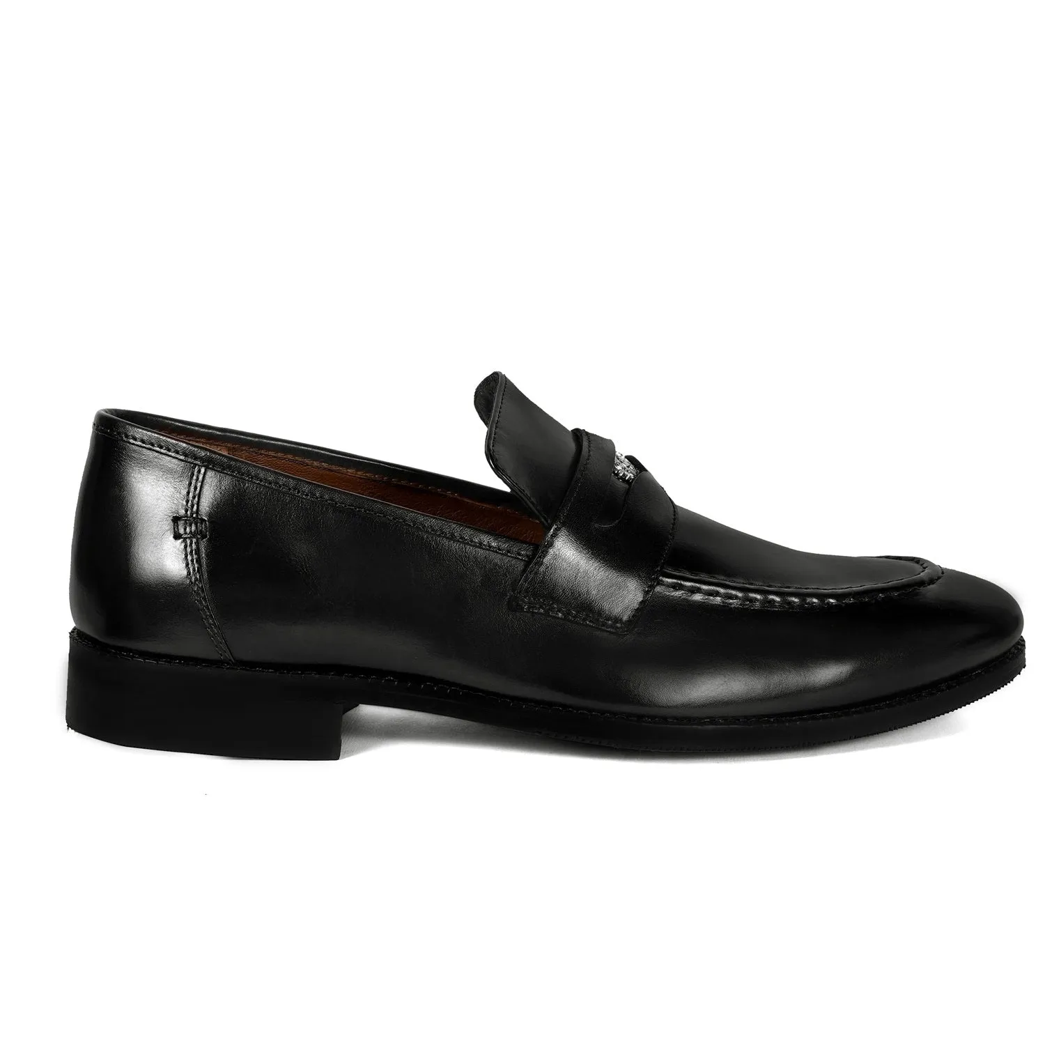 Brand Lion Logo Penny Loafers in Black Leather