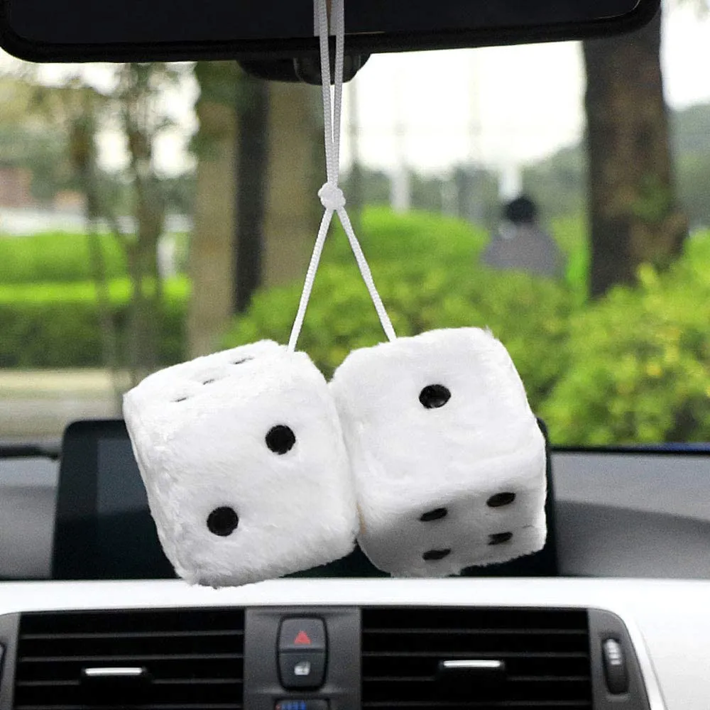 Car Mirror Hanging Dice Pair (White)