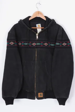 CARHARTT Aztec Black Teal & Red Hoodie Jacket (XL)