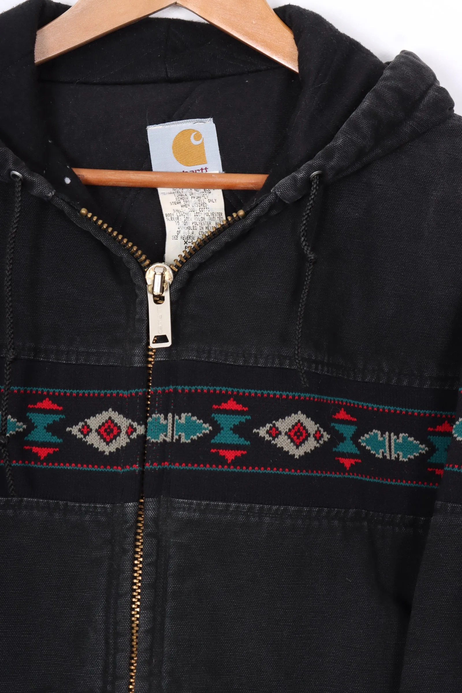 CARHARTT Aztec Black Teal & Red Hoodie Jacket (XL)