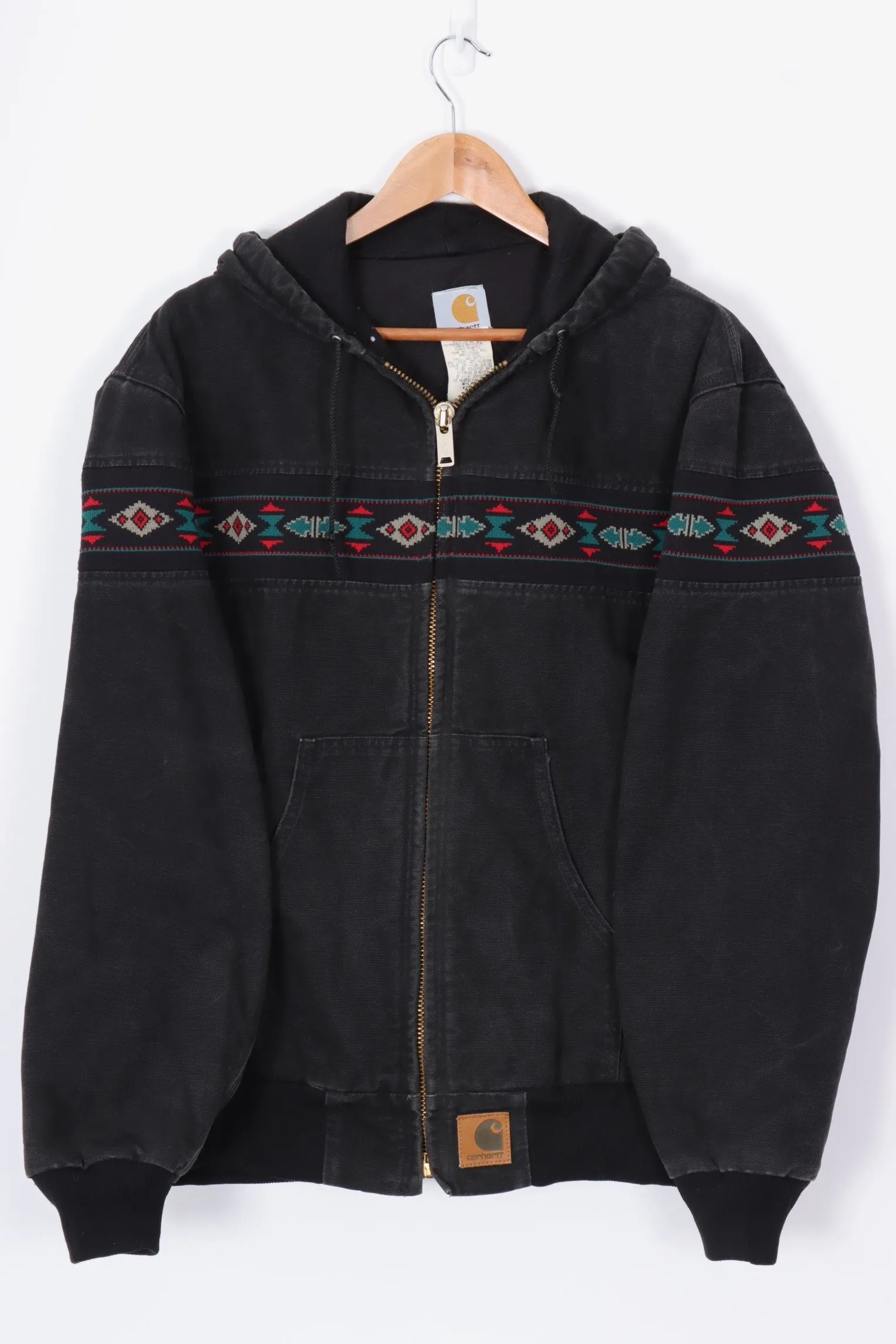 CARHARTT Aztec Black Teal & Red Hoodie Jacket (XL)