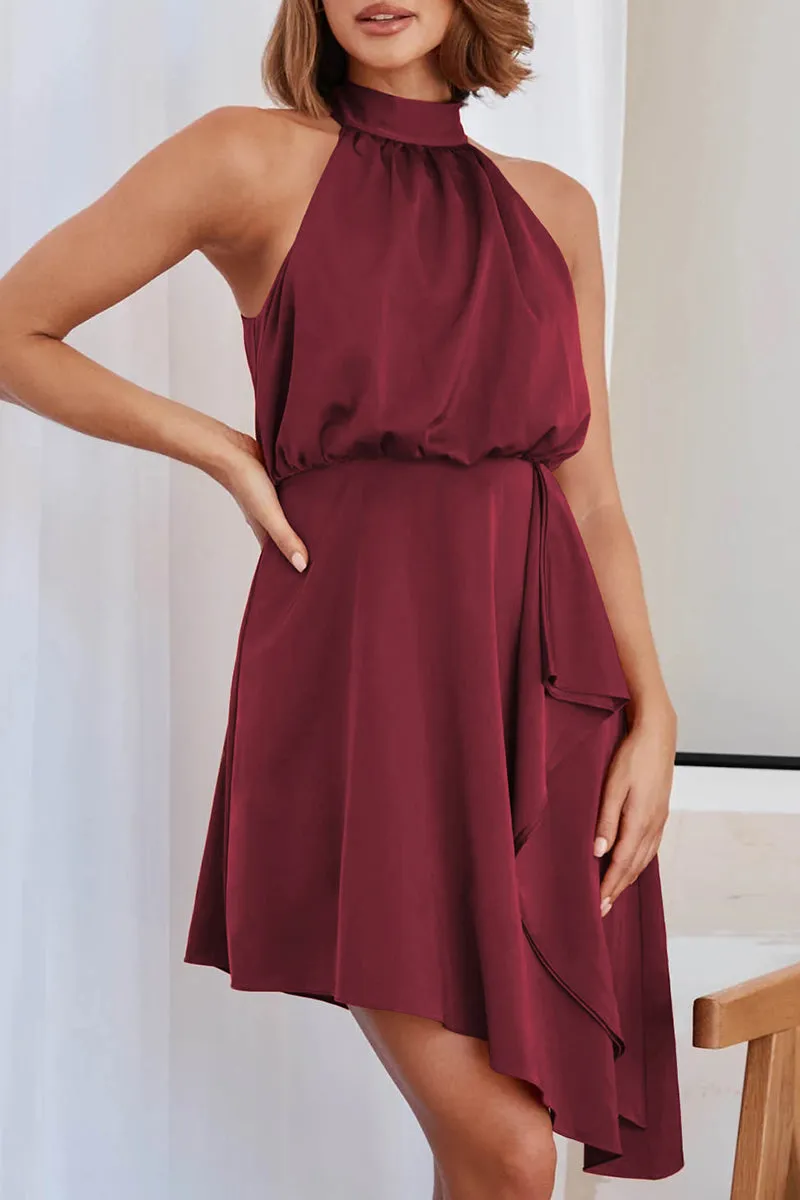 Celebrities Elegant Solid Asymmetrical Halter Irregular Dress Dresses