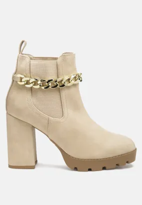 Chain Strap High Heeled Chelsea Boots