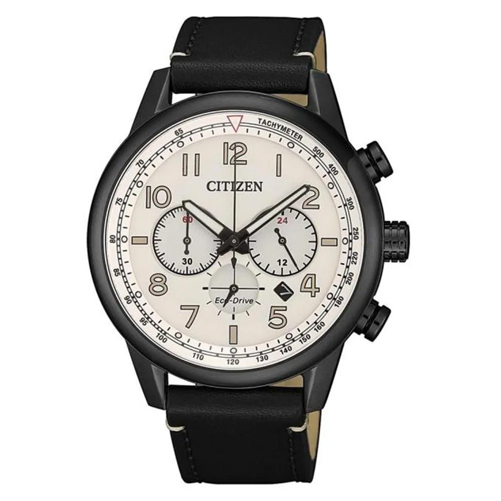 Citizen Black Leather Chrono Eco-Drive Men's Watch - CA4425-10X