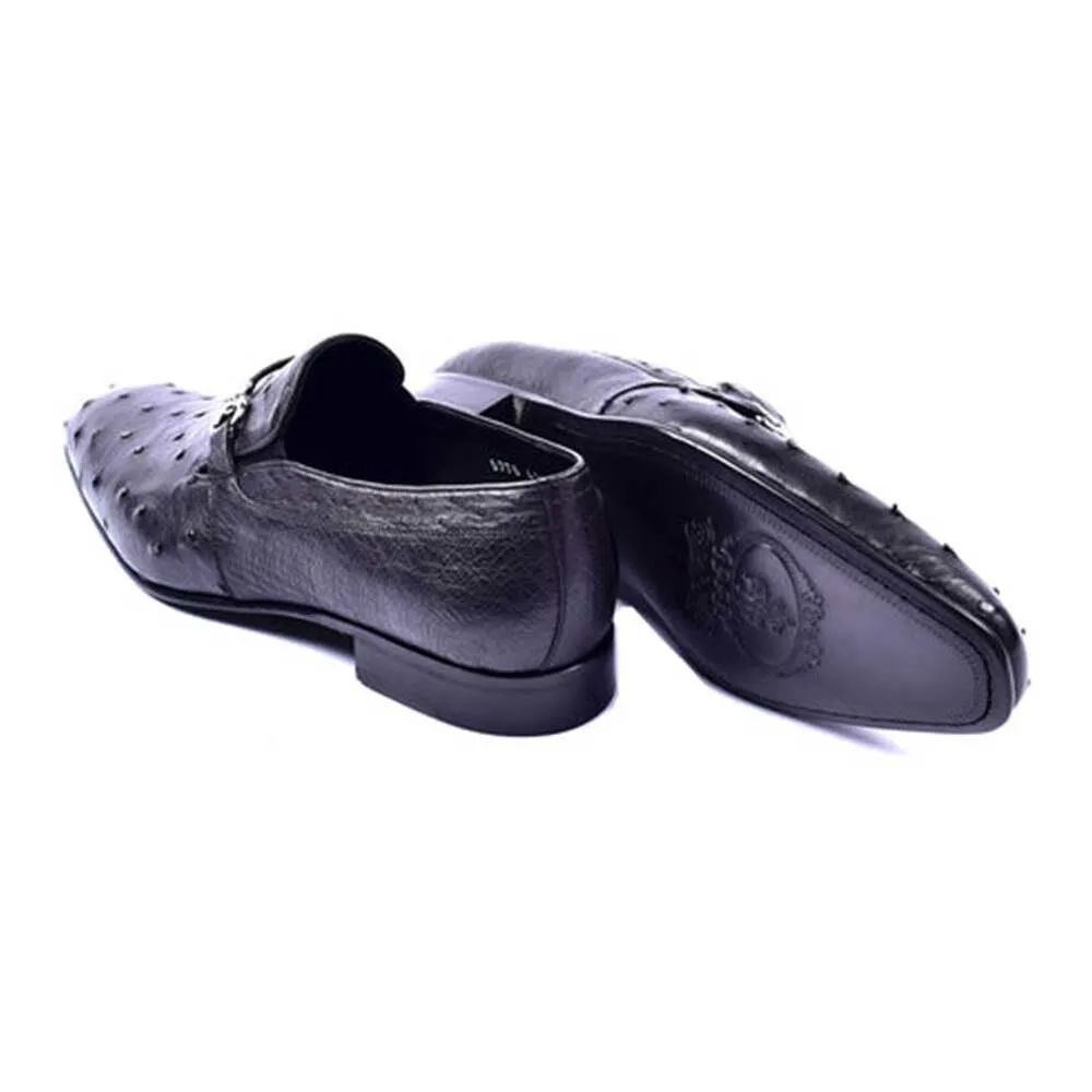 Corrente Wow Black Genuine Ostrich Skin Slip-On Loafer for Men