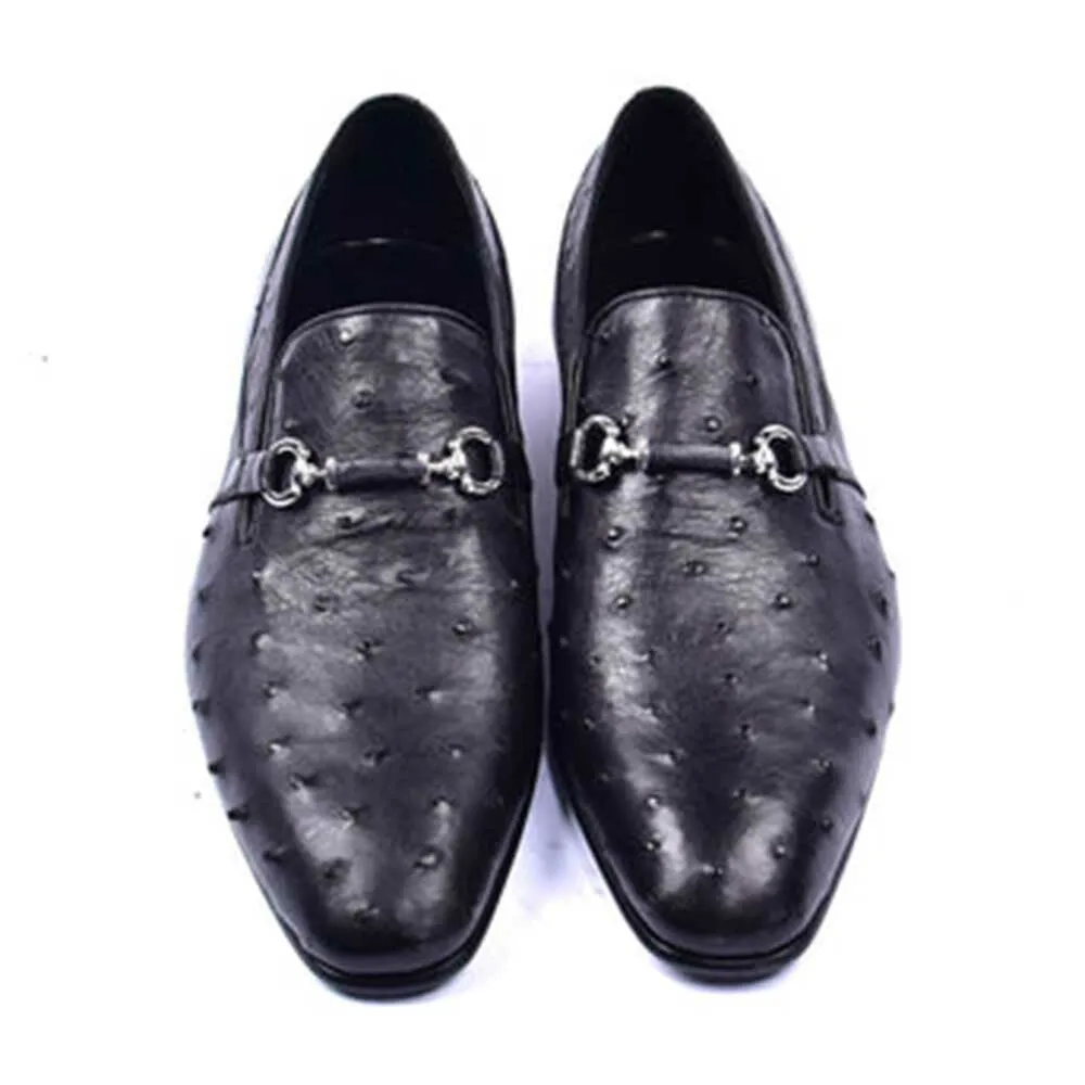 Corrente Wow Black Genuine Ostrich Skin Slip-On Loafer for Men