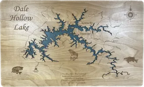 Dale Hollow Lake, Kentucky & Tennessee - Laser Engraved Wood Map Overflow Sale Special