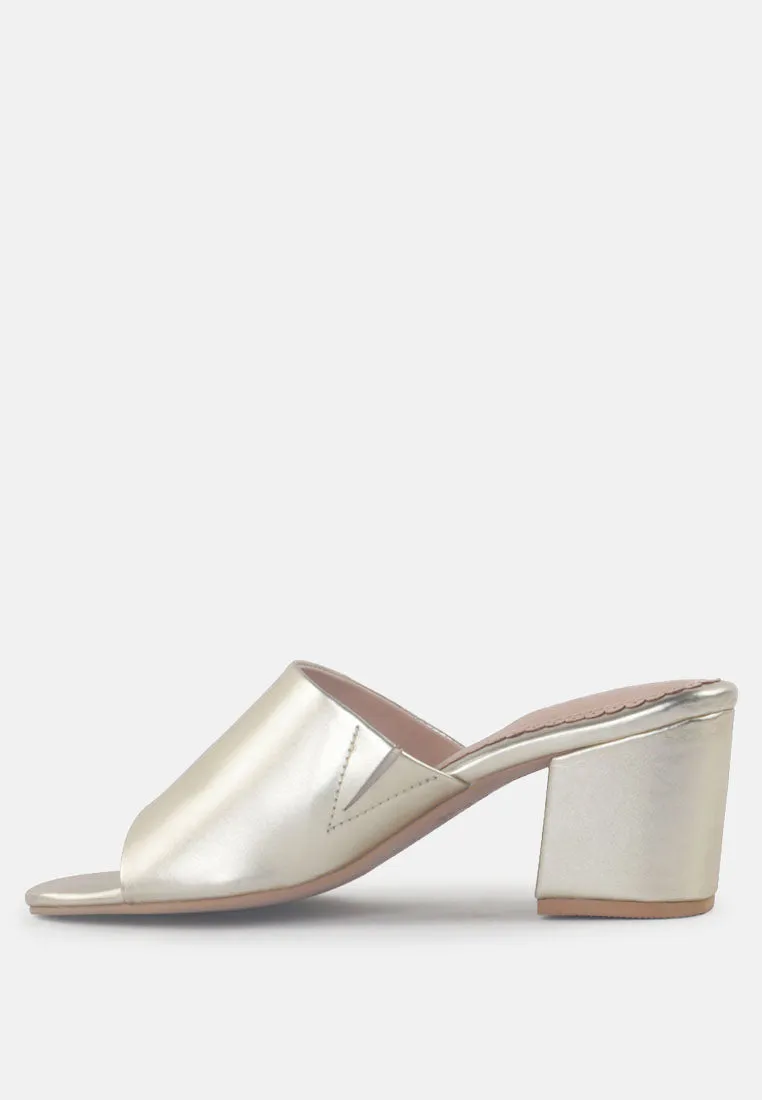 Dumpllin Metallic Faux Leather Slip-On Block Heel Sandals