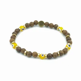 Evil Eye Glass And Wood Stretch Bracelet