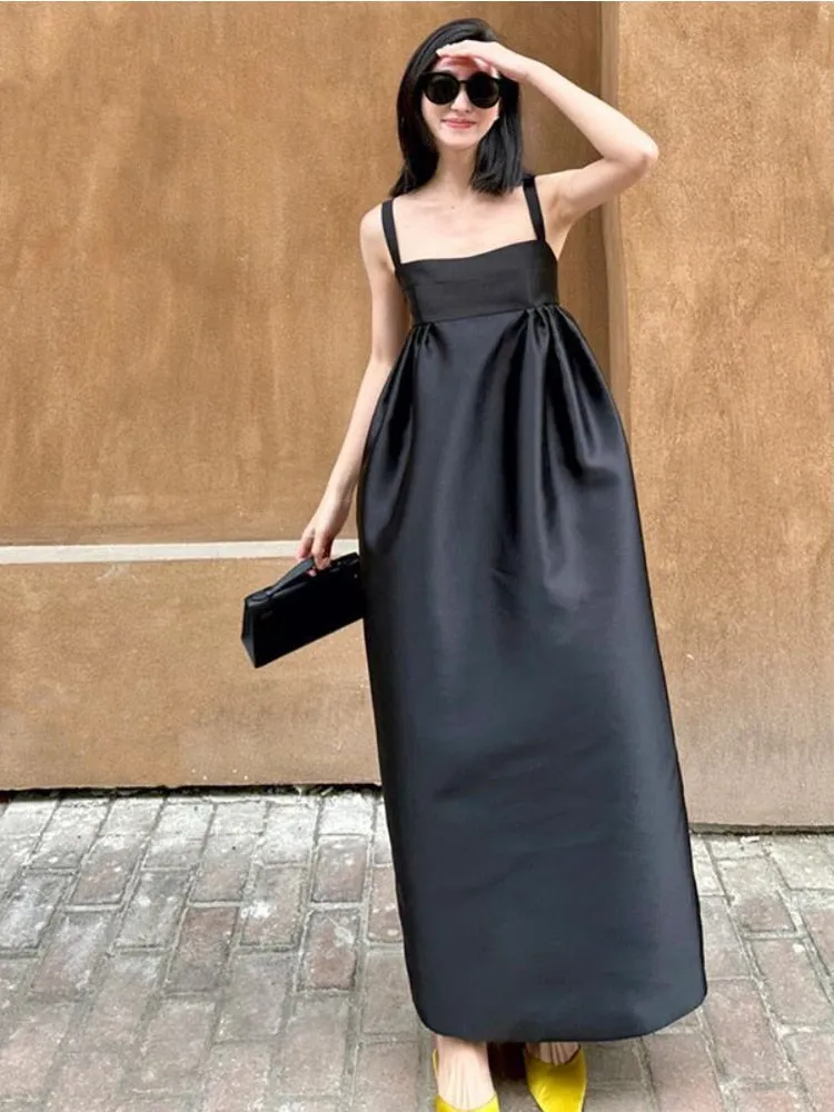 Getadme Black Dress for Women Sleeveless Solid Summer Backless Vintage Tender French Style Simple Slim Fit Classic Vestido Feminino