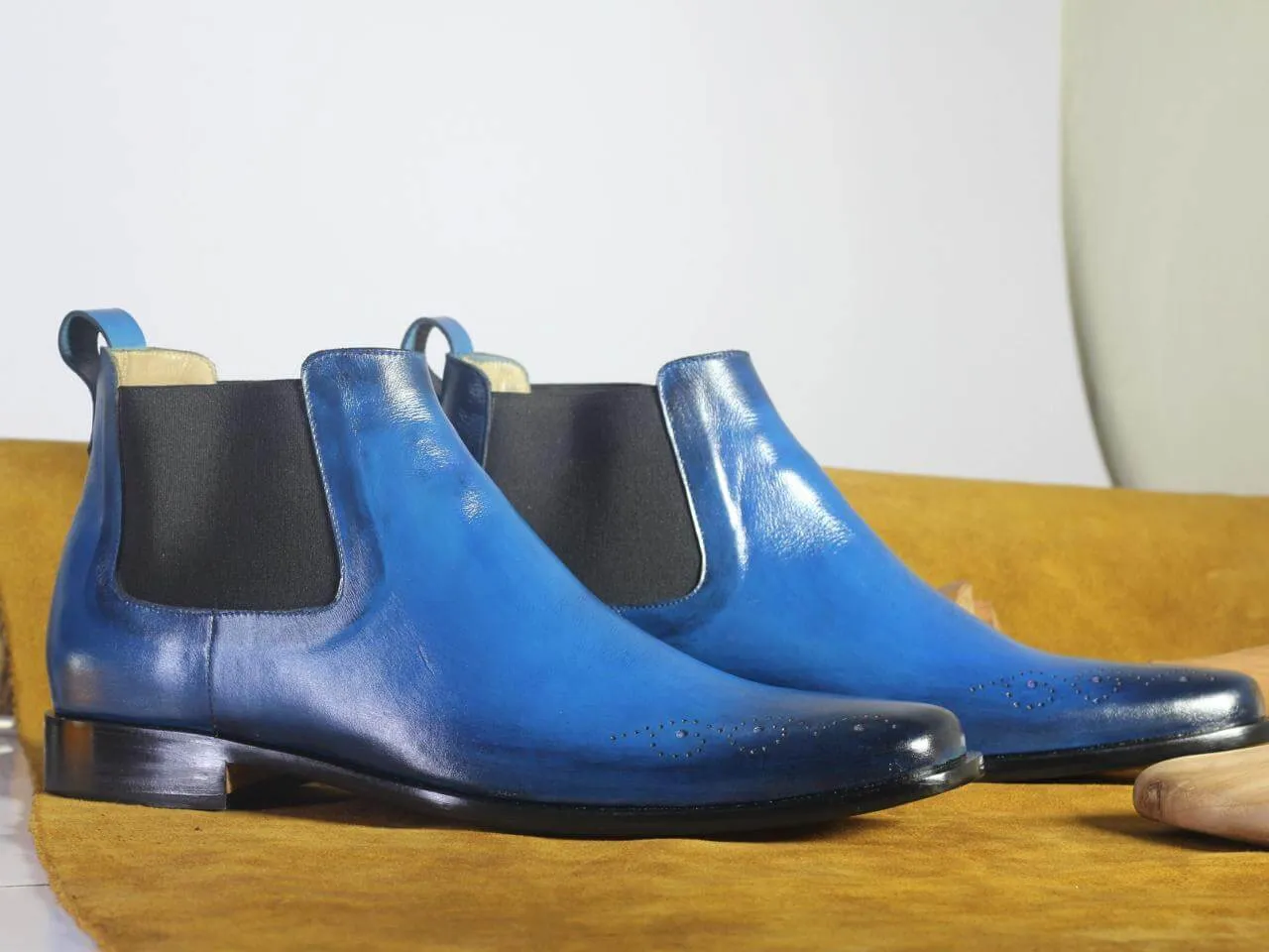 Handmade Men's Half Ankle Blue Boots, Men Chelsea Leather Fashion Stylish Boots