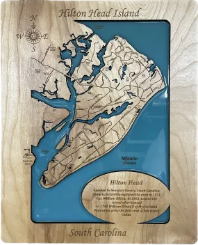 Hilton Head, South Carolina - Laser Engraved Wood Map Overflow Sale Special