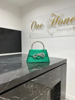 Honey Couture SAINT Green Sparkle Bow Handle Mini Bag