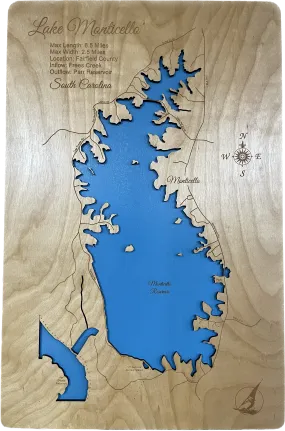 Lake Monticello, South Carolina - Laser Engraved Wood Map Overflow Sale Special