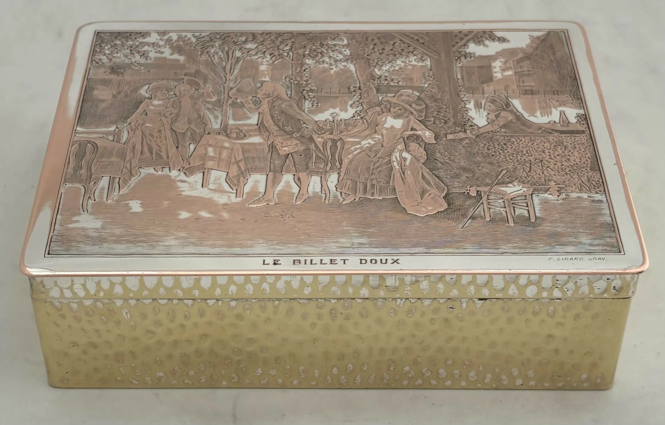 'Le Billet Doux' French Silver Plated Box, Engraved by Girard, after Alonso-Perez.