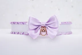 Lilac and White BDSM Collar in Rose Gold