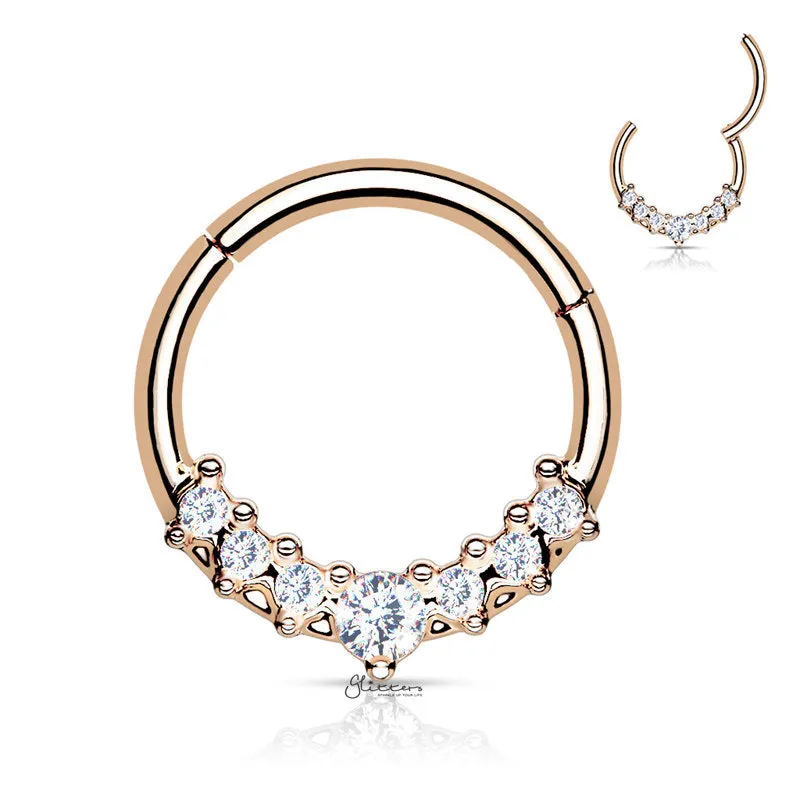 Lined CZ Fan Hinged Segment Hoop Ring - Rose Gold