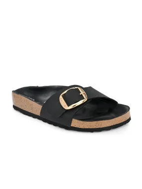 Midnight Black Single-Buckle Sandal For Women